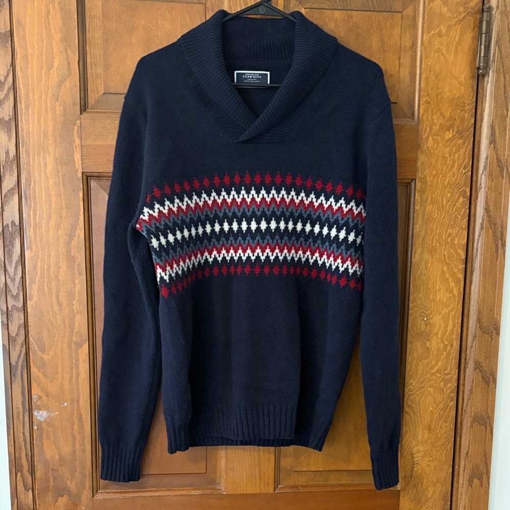 Charles Tyrwhitt Navy Sweater with Red and White Design